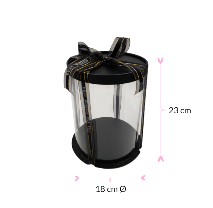 Caixa Para Bolo Transparente Deluxe Negra Ø18/ 23 cm altura