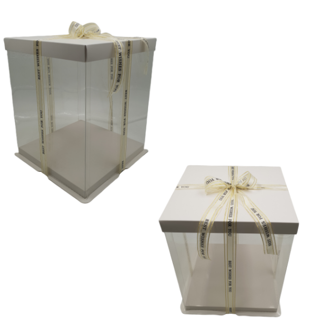 Caixa Para Bolo Transparente Deluxe Branca 17x29 cm