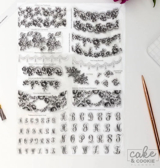 Avalon Cake Stamps Lace and Monogram